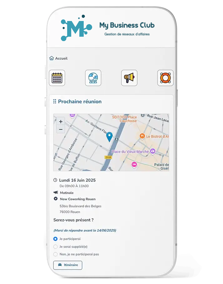 Page d'accueil de MyBusinessClub pour mobile