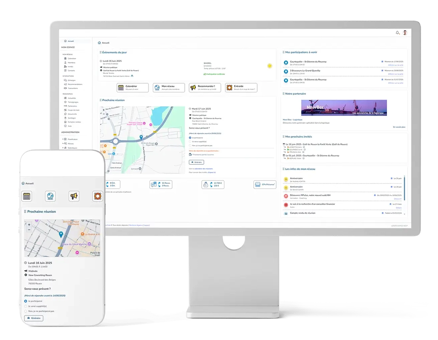 MyBusinessClub sur smartphone et navigateur de bureau